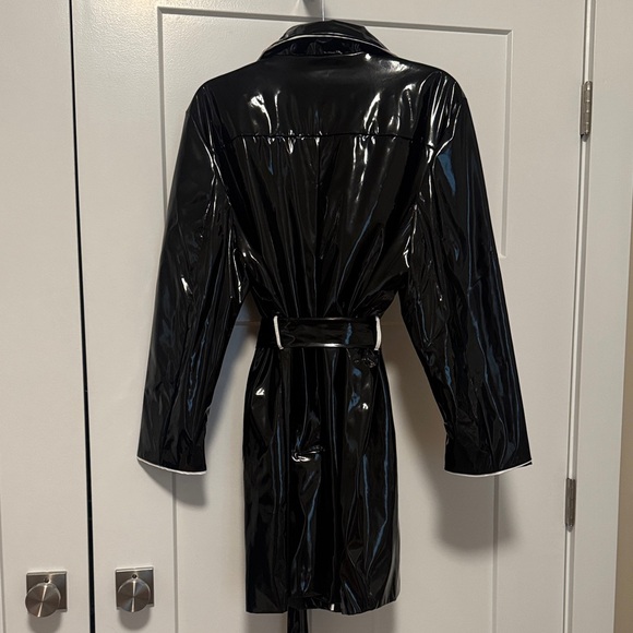 Frances Valentine Black Rain Coat with White Trim - Picture 4 of 4